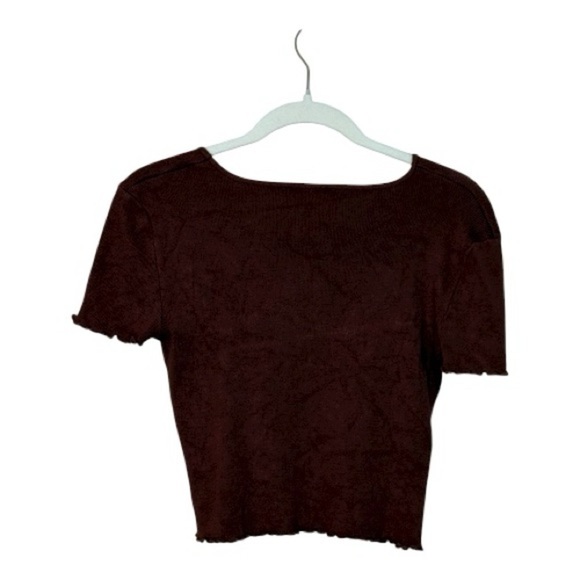 Lulu's Rich Burgundy Baby Tee Knit Top with lettuce trim M - Picture 7 of 7